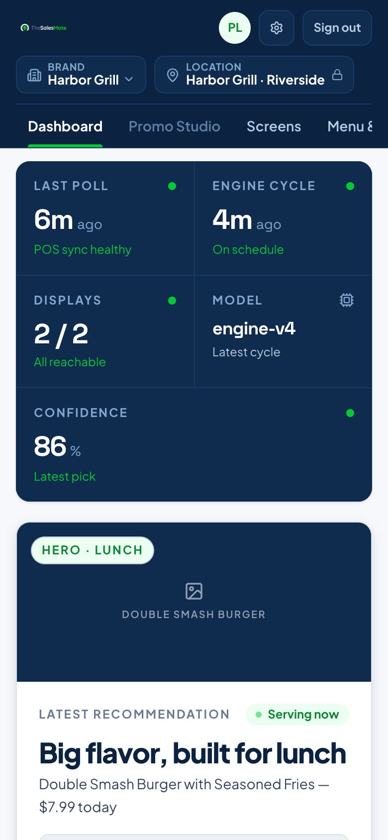 TheSalesMate dashboard on a phone, showing the current picks
